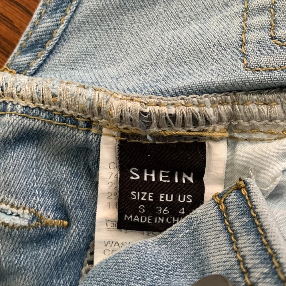 Short overalls denim, with bright green and white - Picture 4 of 4